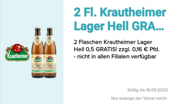 Gratis Flaschen Krautheimer Lager hell in der Logo App