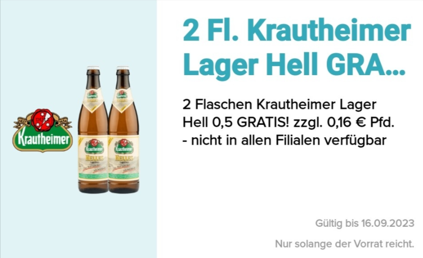 Gratis 🍻 2 Flaschen “ Krautheimer“ Lager hell [Logo Getränke Märkte App]