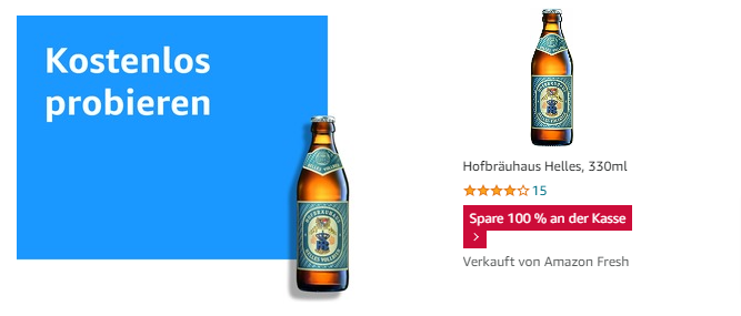 Frühes Prime Day Angebot: bis zu 20 % bei Amazon Fresh + Gratis Hofbräuhaus Helles, 330ml