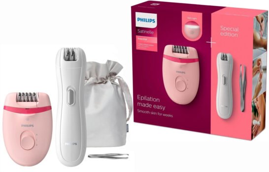 Philips Epilierer Set Glatte Haut wochenlang, Mini Epilierer für empfindliche Stellen, Pinzette für feine Korrekturen (Modell BRP )