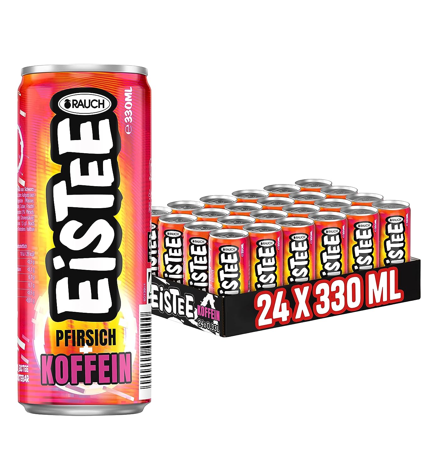 PFANDFEHLER: Rauch Eistee Pfirsich + Koffein 24 Dosen (24 x 330 ml) ab 12,96 € inkl. Prime-Versand zzgl. Pfand
