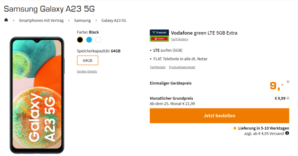 Samsung Galaxy A23 5G + Freenet Vodafone Green Lte 5 Gb
