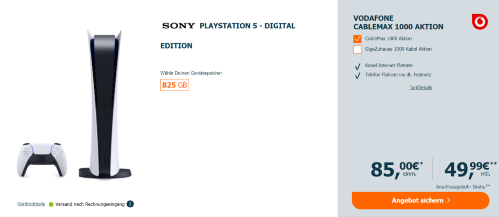 Sony Playstation 5 Digital Edition + Gigazuhause Cablemax 1000 