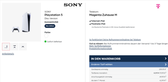 Sony Playstation Disc Edition + Telekom Magenta Zuhause M