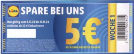 🔥Lidl: 5,00 € Rabatt Coupons ab 30,00 € MBW vom  06.11 bis 02.12.2023