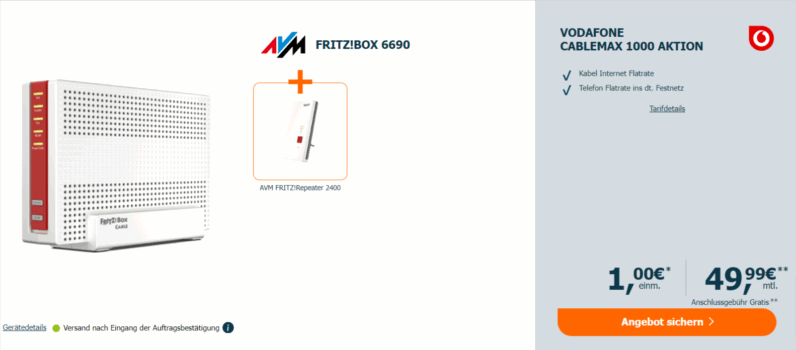 AVM FRITZ!Box Cable + AVM FRITZ!Repeater + Vodafone Cablemax