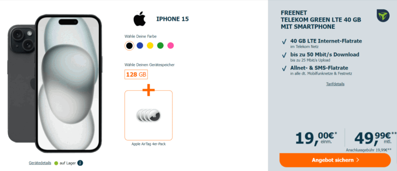 Apple iPhone + Apple AirTag er Pack+ freenet Telekom Green LTE GB