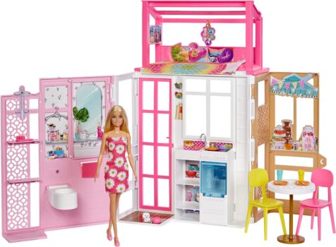 Barbie HCD Puppenhaus Spielset mit Puppe & Haus mit Ebenen & Spielbereichen