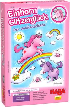 Haba Einhorn Glitzerglück Der Wolkenschatz zauberhaftes Würfelspiel mit Glitzerkristallen für Spieler ab Jahren