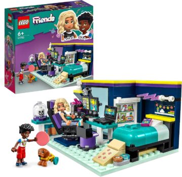 LEGO Friends Novas Zimmer Gaming Spielzeug mit Zac Mini Puppe und Pickle der Hund