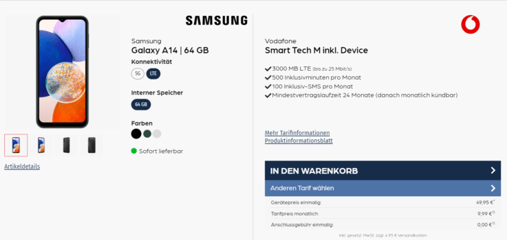 Samsung Galaxy A G + Vodafone Smart Tech M mit GB LTE