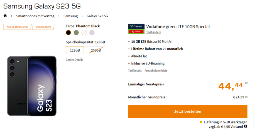 Samsung Galaxy S23 5G + Freenet Vodafone Green Lte 10 Gb