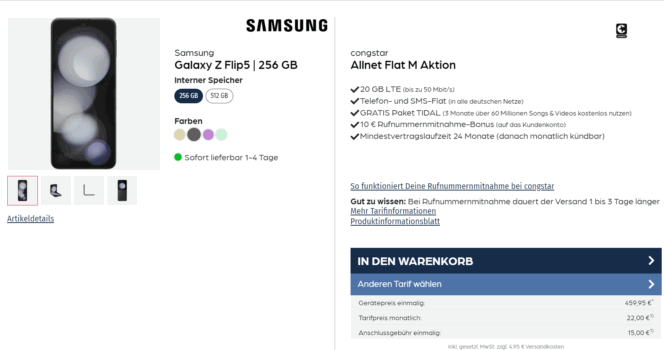 Samsung Galaxy Z Flip G + congstar Allnet Flat M GB LTE