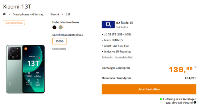 Xiaomi 13T + o2 Basic 15 10 GB LTE