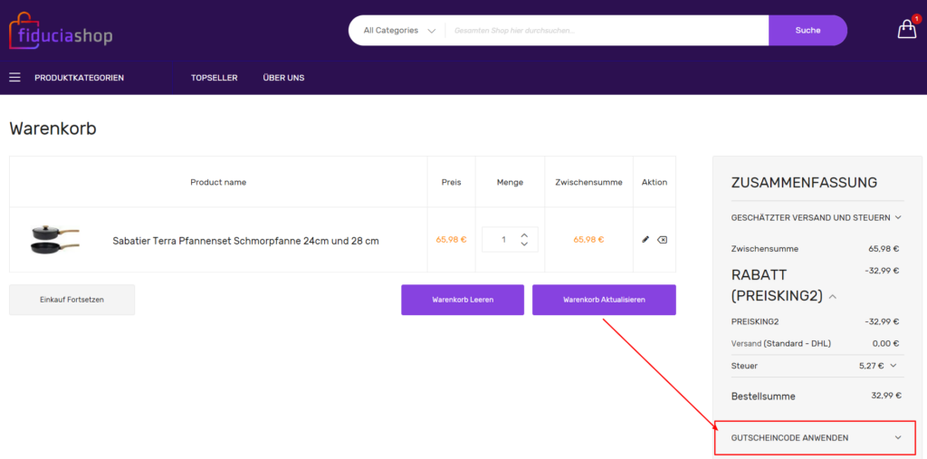 fiduciashop Rabattcode einlösen