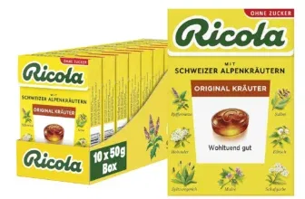 Ricola Original Kräuter, 10 Böxli original Schweizer Kräuter-Bonbons für 13,19 € inkl. Prime-Versand (statt 19,90 €)