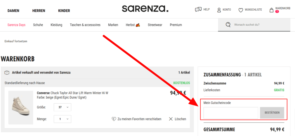 sarenza Rabattcode einlösen