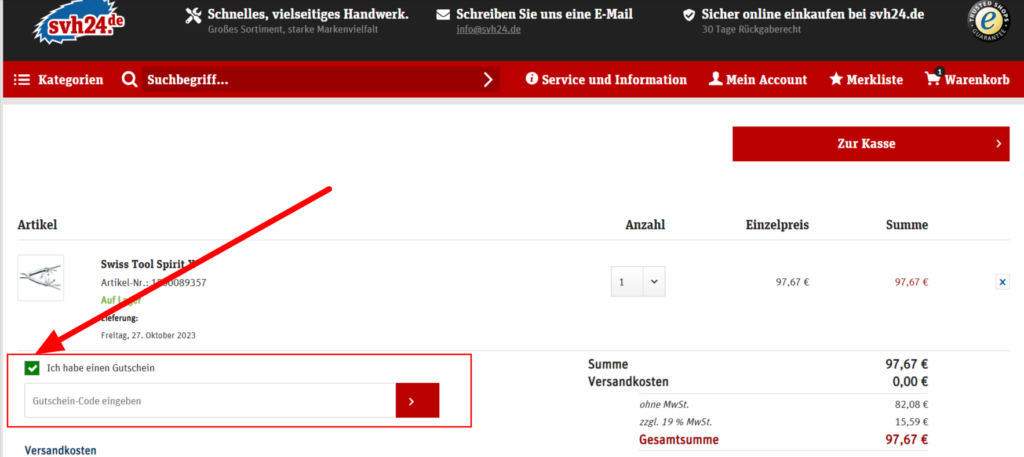 svh Rabattcode einlösen