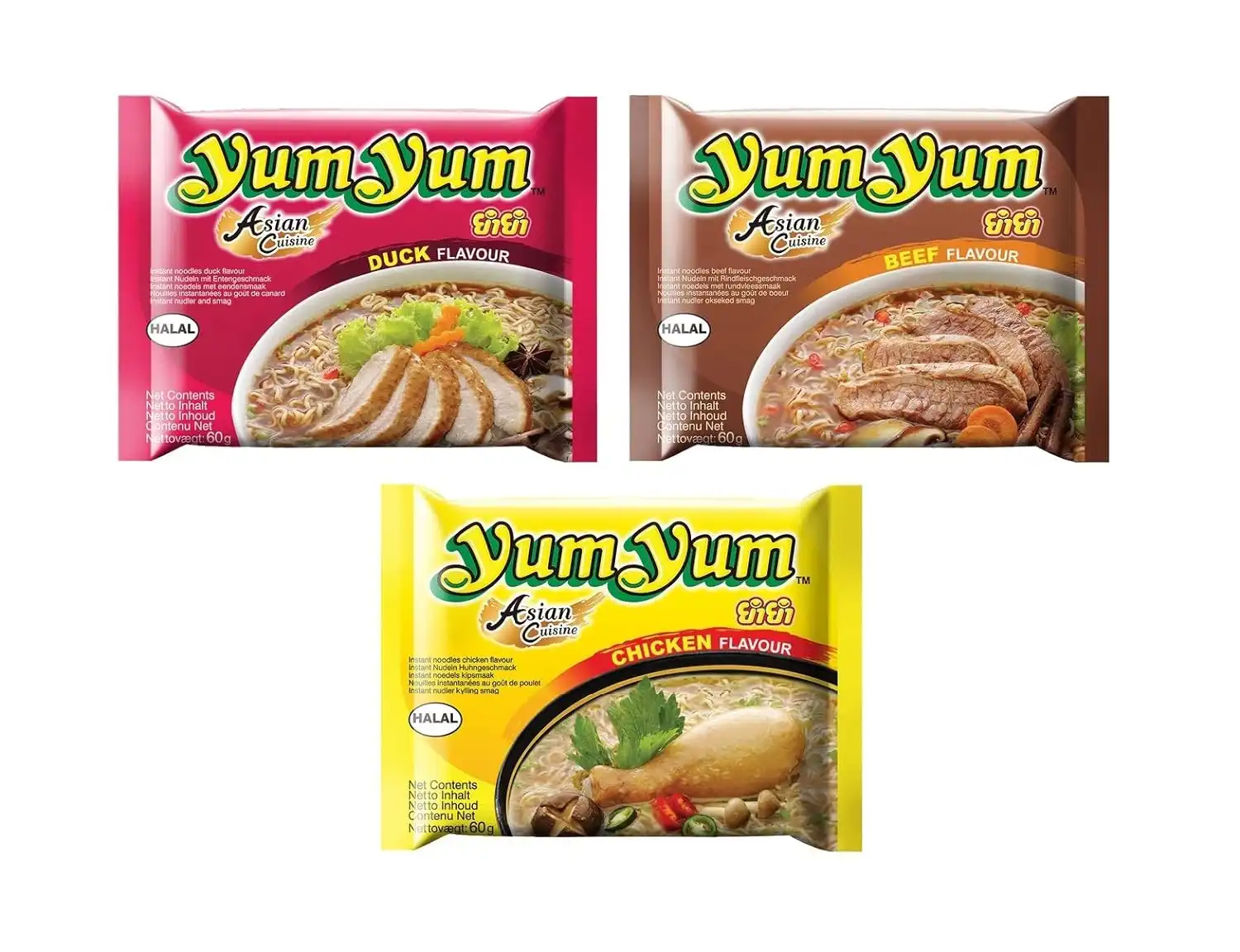 30er Pack YumYum Instant Nudelsuppen Ente – Rind – Huhn für 16,10€ inkl. Prime-Versand statt 23,70€