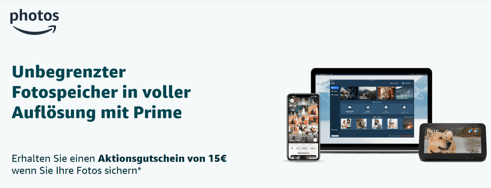 Amazon photos: Fotos sichern + 15 € Aktionsgutschein erhalten