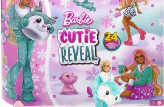 BARBIE Barbie Cutie Reveal Adventskalender Überraschungen, Puppe, Glitzerrentier, Winteroutfits, Accessoires, Minihaustiere