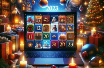 DALL·E .. Ein festliches und einladendes Bild, das eine Sammlung von Online Adventskalendern für darstellt. Das Bild zeigt eine Collage verschiedener digit