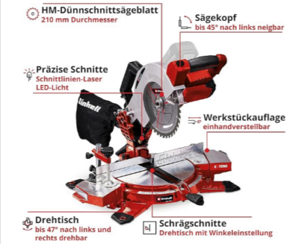 Einhell Akku Kappsäge TE MS Li Solo Power X Change Li Ion V min neigbarer Sägekopf X Tend Werkstückauflagen HM Präzisionssägeblatt ohne Akku und Ladegerät Amazon de Baumarkt