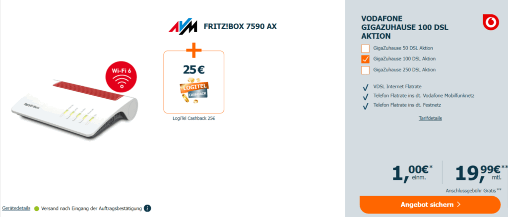 Fritz!Box Ax + Vodafone Giga Zuhause Dsl