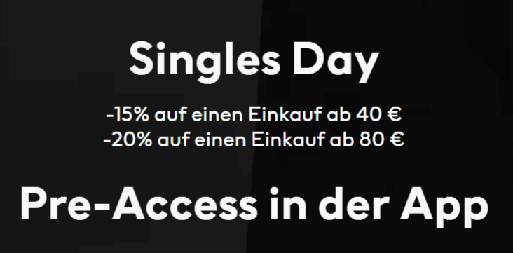 H&M Singles Day: 15% Rabatt ab 40 € MBW bzw. 20 % Rabatt ab 80 € MBW  [H&M Member]