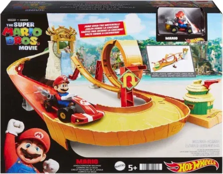 HOT WHEELS Super Mario Bros. - Dschungel-Königreich Rennstrecken-Spielset inklusive Mario Die-Cast-Spielzeugauto