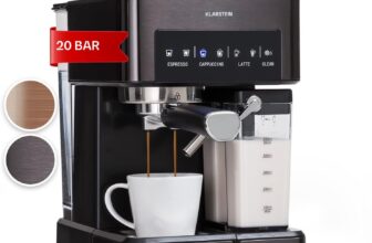 Klarstein Espresso Siebträgermaschine in schwarz mit Milchaufschäumer (,L Mini Espressomaschine mit Siebträger, Bar Edelstahl Kaffeemaschine, . Watt)