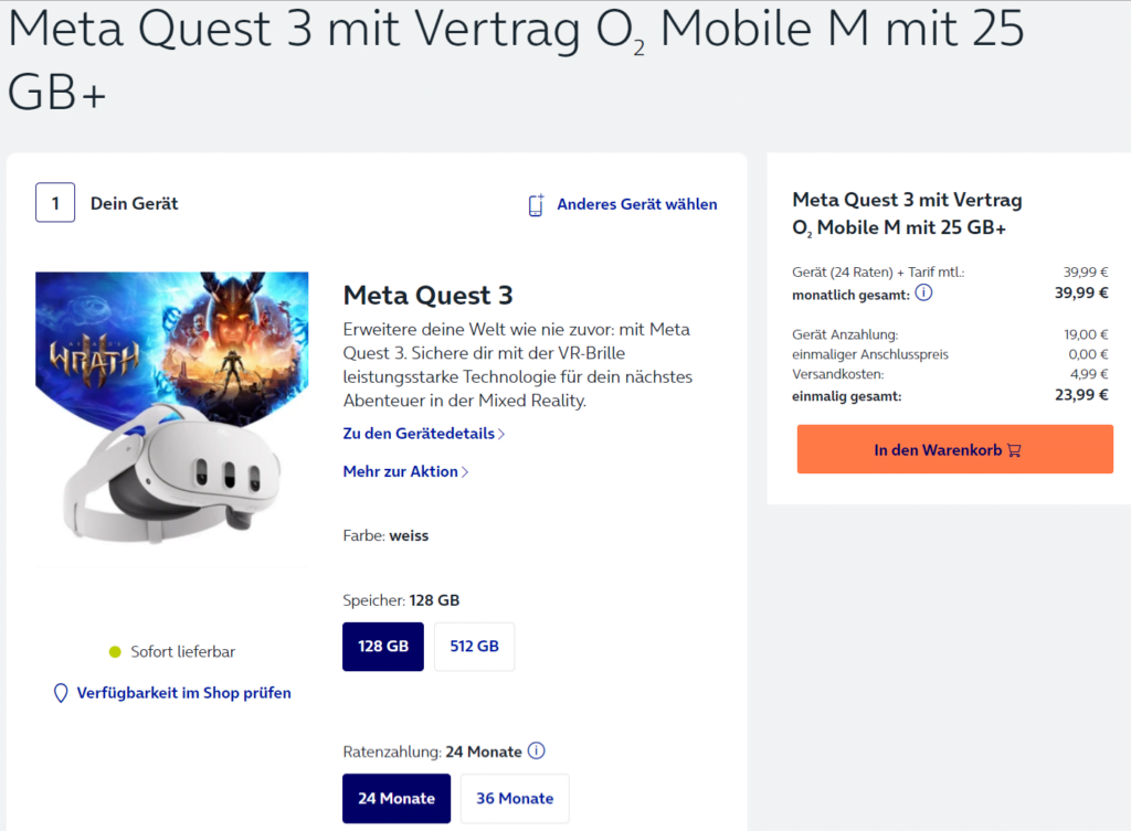 Meta Quest 3 Mit Asgard's Wrath 2 + O2 Mobile M Mit 25 Gb+ 5G