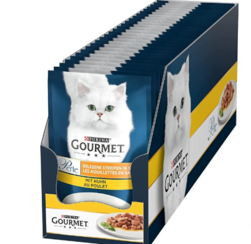 PURINA GOURMET Perle Erlesene Streifen Katzenfutter nass mit Huhn er Pack x g Amazon de Haustier