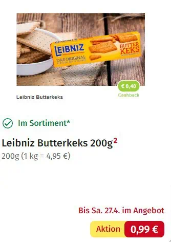 200g LEIBNIZ Butterkeks für 0,59 € [REWE + Marktguru]