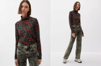 Rollkragenshirt mit Alloverprint orange s Oliver