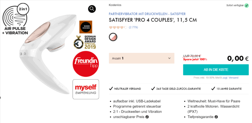 Satisfyer Pro 4 Couples Partnervibrator Mit Druckwellen