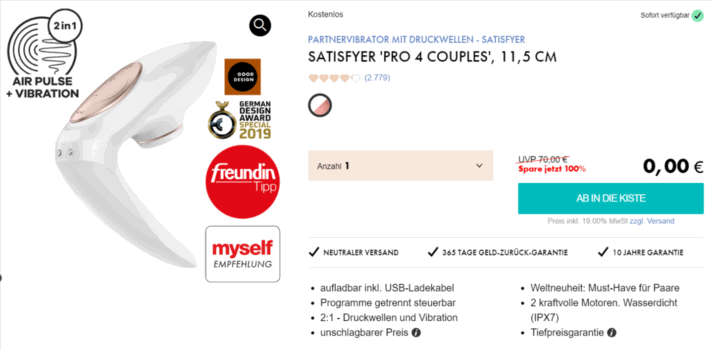 Satisfyer Pro 4 Couples Partnervibrator mit Druckwellen