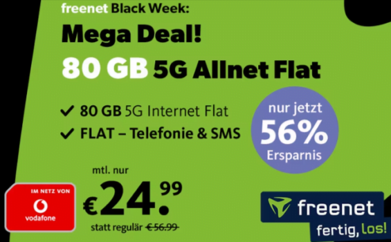 Vodafone Netz GB G Tarif von freenet für mtl € mit Mbit s VoLTE WLAN Call Allnet SMS Flat