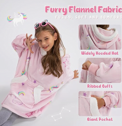 Winthome Winthome Übergroße Hoodie Decke Flanell Sweatshirt Decke Kuschelpullover Für Kinder Junge Mädchen Pony One Size Kapuzenpullover Amazon De Bekleidung