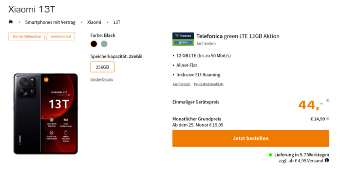 Xiaomi 13T + freenet Telefonica green LTE 12GB