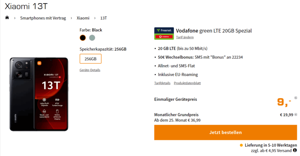 Xiaomi 13T + Freenet Vodafone Green Lte 20Gb