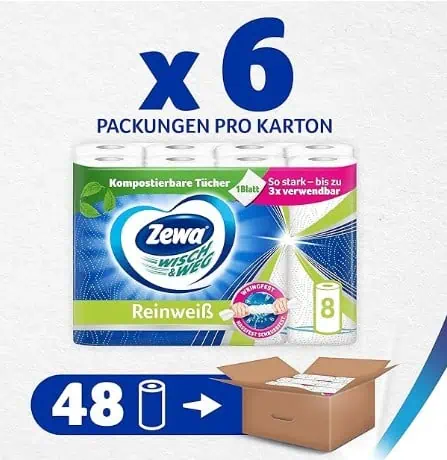 Zewa WischundWeg Reinweiss Küchenrolle 48 Stück für 18,29 € inkl. Prime-Versand