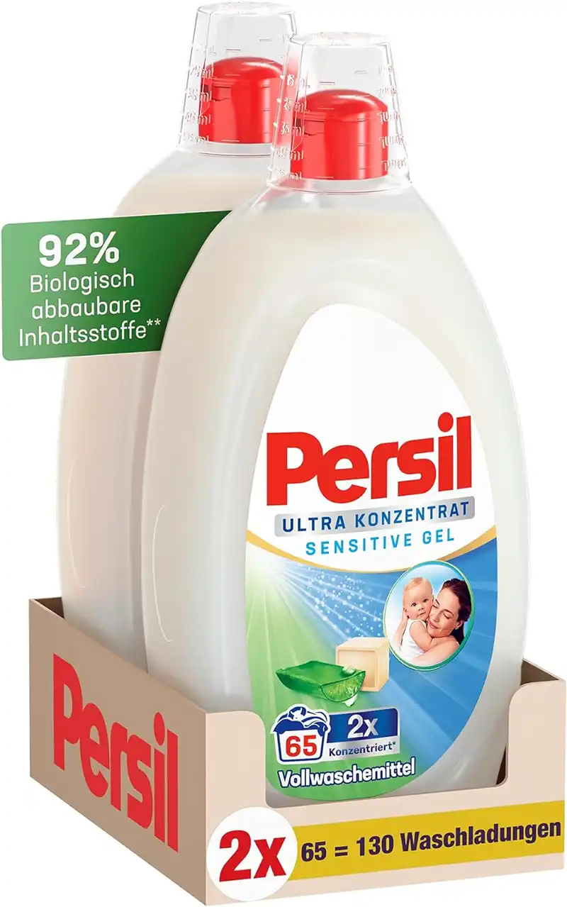 2er Pack Persil Ultra Konzentrat Sensitive Gel (130 WL) ab 17,19 € inkl. Prime-Versand statt 32,95€