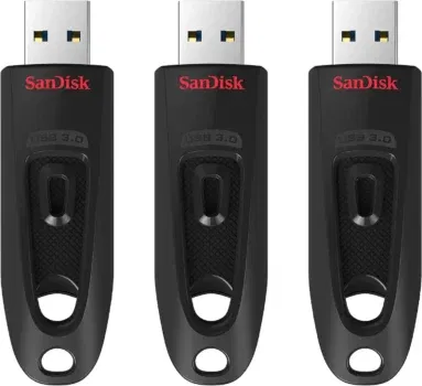 3er Pack SanDisk Ultra USB 3.0 Flash-Laufwerk 64 GB Schwarz für 18,99€ inkl. Prime-Versand statt 30,12€