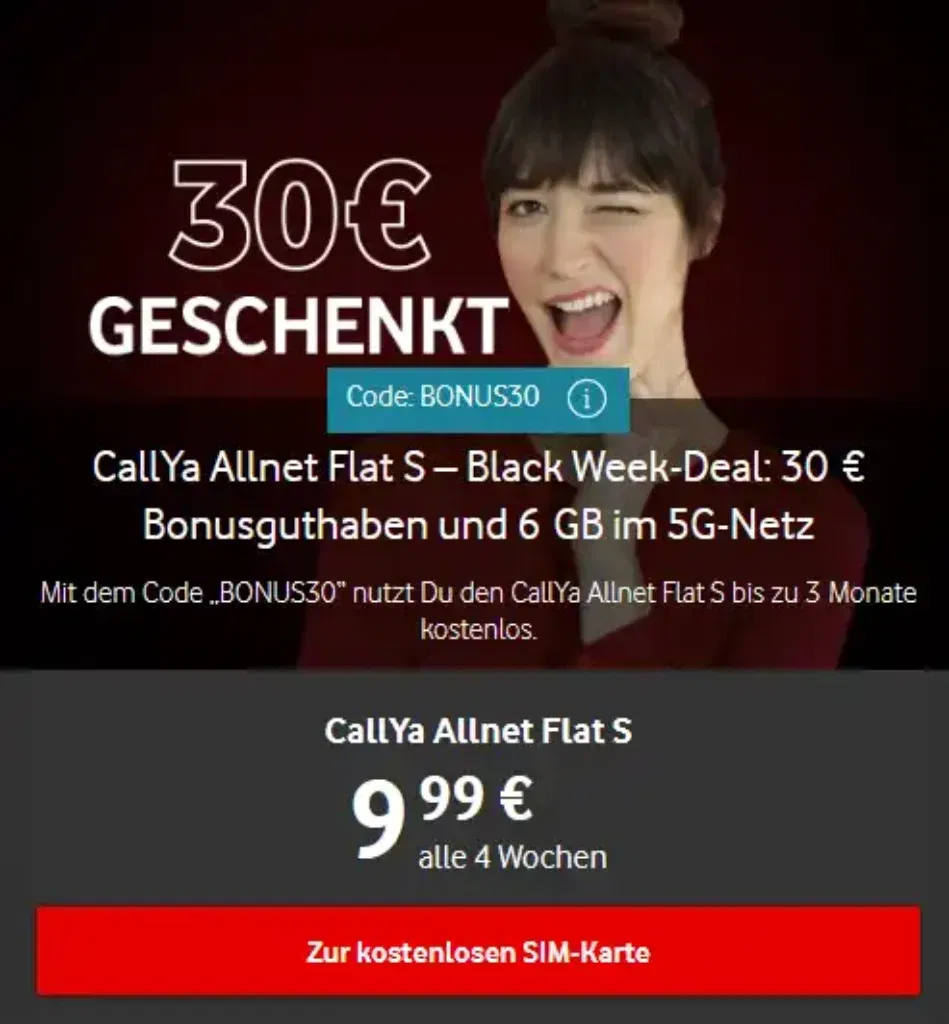 Vodafone Callya Allnet Flat S: 3 Monate Kostenlos