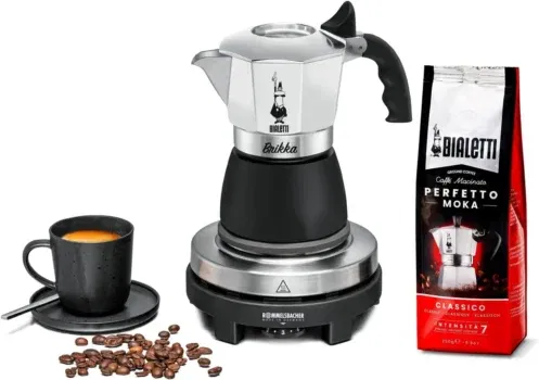 Rommelsbacher Espresso Set (Bialetti Moka Kanne, Reisekochplatte, 100 g Bialetti Moka)