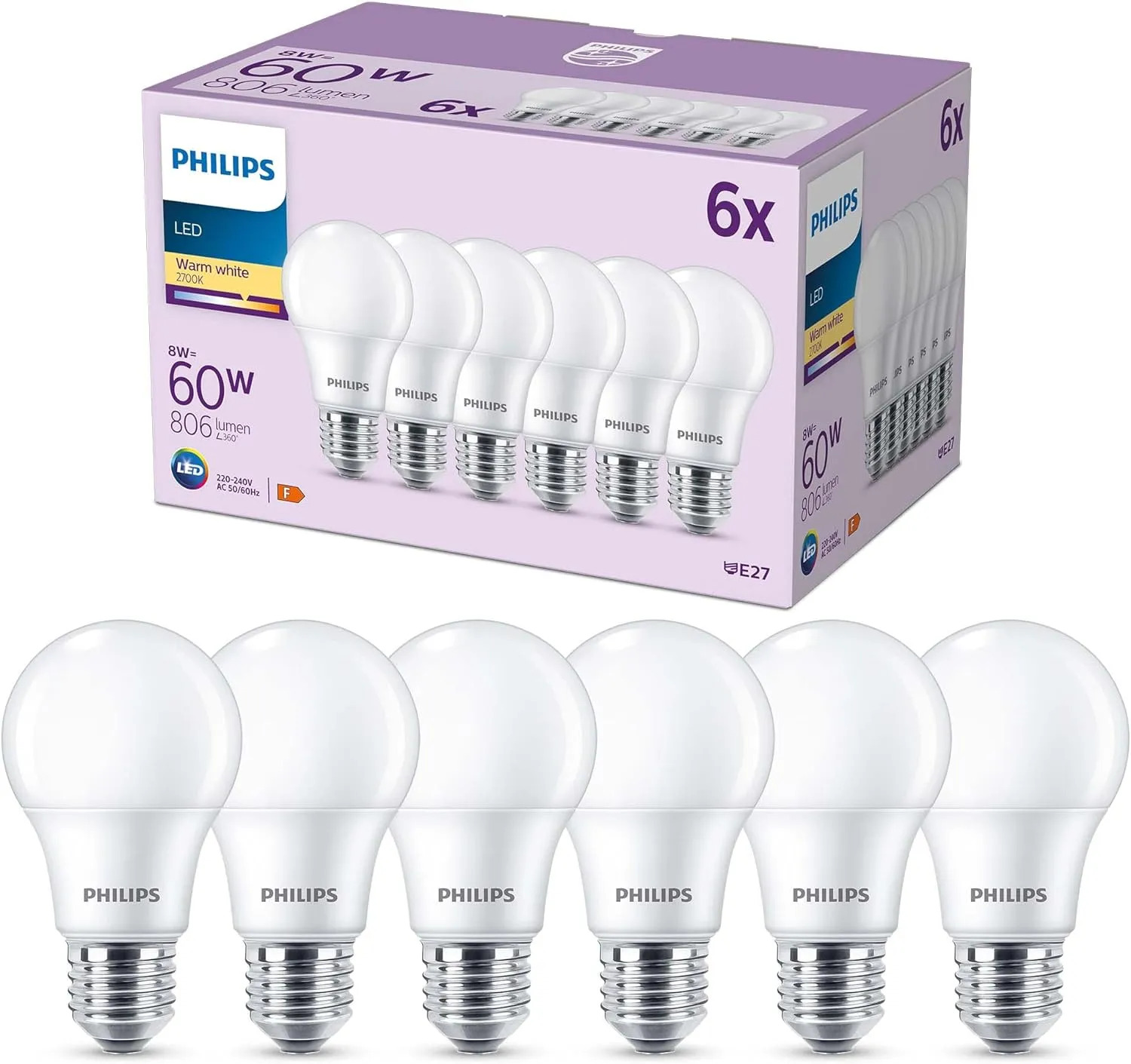 Philips Classic LED E27 Lampe, 60W, matt, warmweiß, nicht dimmbar, 6er Pack für 110,49 € inkl. Prime-Versand statt 17,64 €