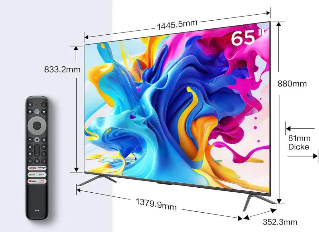 Tcl C641 Qled 4K Uhd Fernseher 65 Zoll (120 Hz, Hdr10+, Dolby Vision, Dolby Atmos, Google Tv, Triple-Tuner Dvb-T2/S2/C)