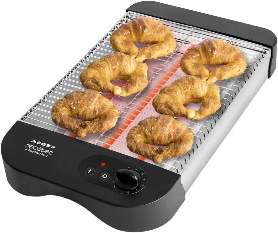 Cecotec Flachtoaster Turbo Easytoast Basic (900 Watt, 3 Quarzheizkörper, 6 Leistungsstufen, Krümelschublade)