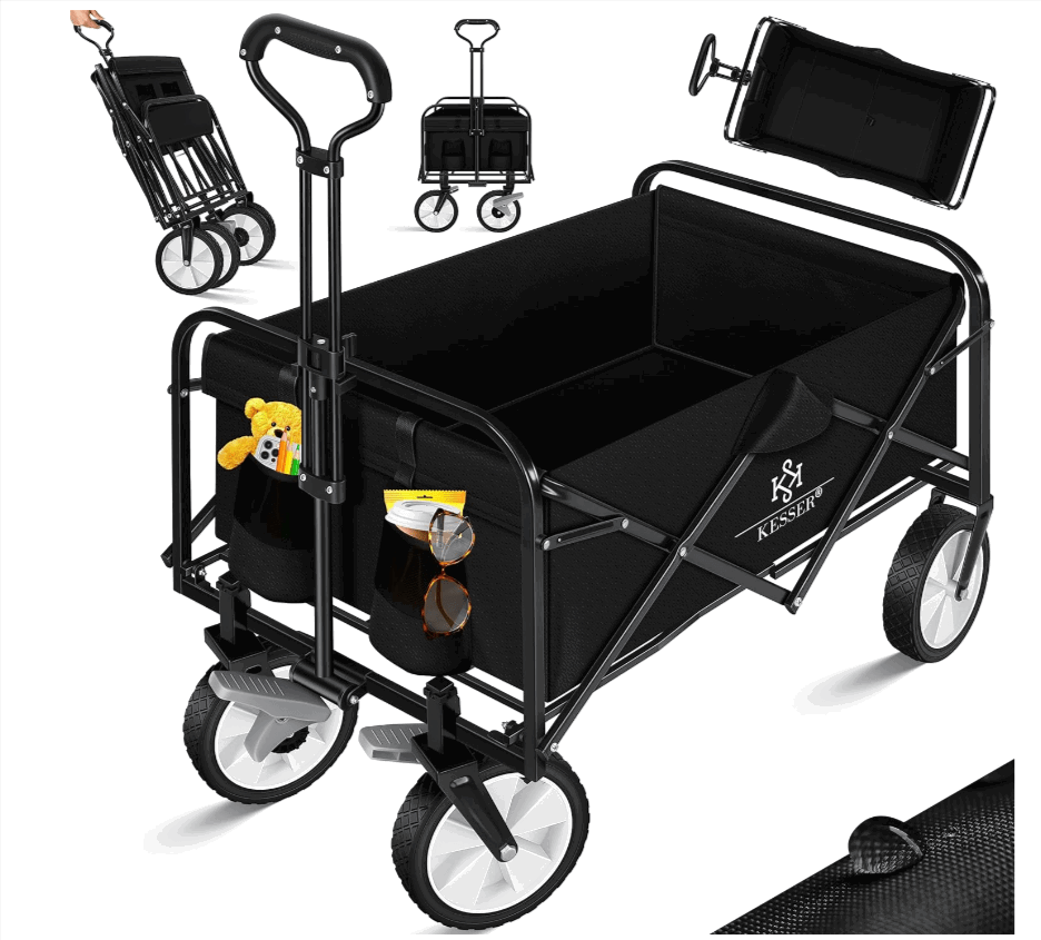 Kesser®-Bollerwagen-Faltbar-Handwagen-Transportkarre-Gerätewagen-Inkl-2-Netztaschen-Klappbar-Pvc-Reifen-Bis-80-Kg-Tragkraft-Transportwagen-Gartenanhänger-Ohne-Dach-Schwarz-Black-Amazon-De-Spielzeug